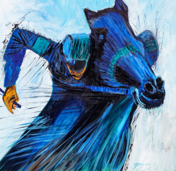 Gaylord Soli "Blue Horse & Jockey" Mixed Media Original